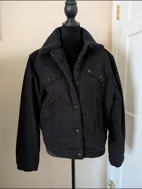 Levi's Black Sherpa-Lined Denim Trucker Jacket Women's XL